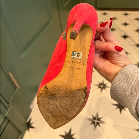 Brian Atwood pink suede slingbacks